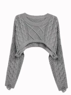 Gray Cable-Knit Cropped Sweater